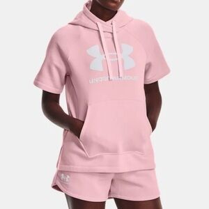 Under Armour Womens Rival Fleece Short Sleeve Hoodie Sweatshirt Sz S